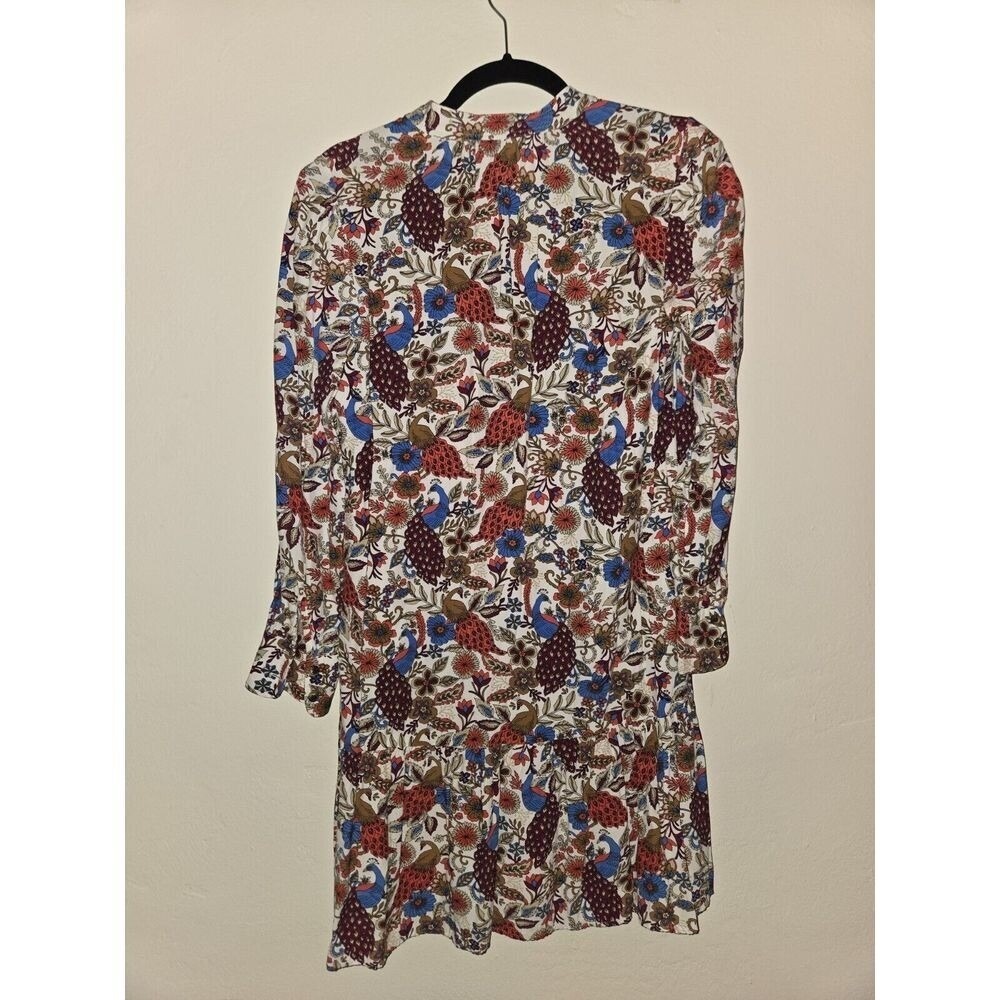 LOFT Petites Floral Bird Print Dress Women's SP 3/4 Sleeve Mini Shift - Picture 3 of 4